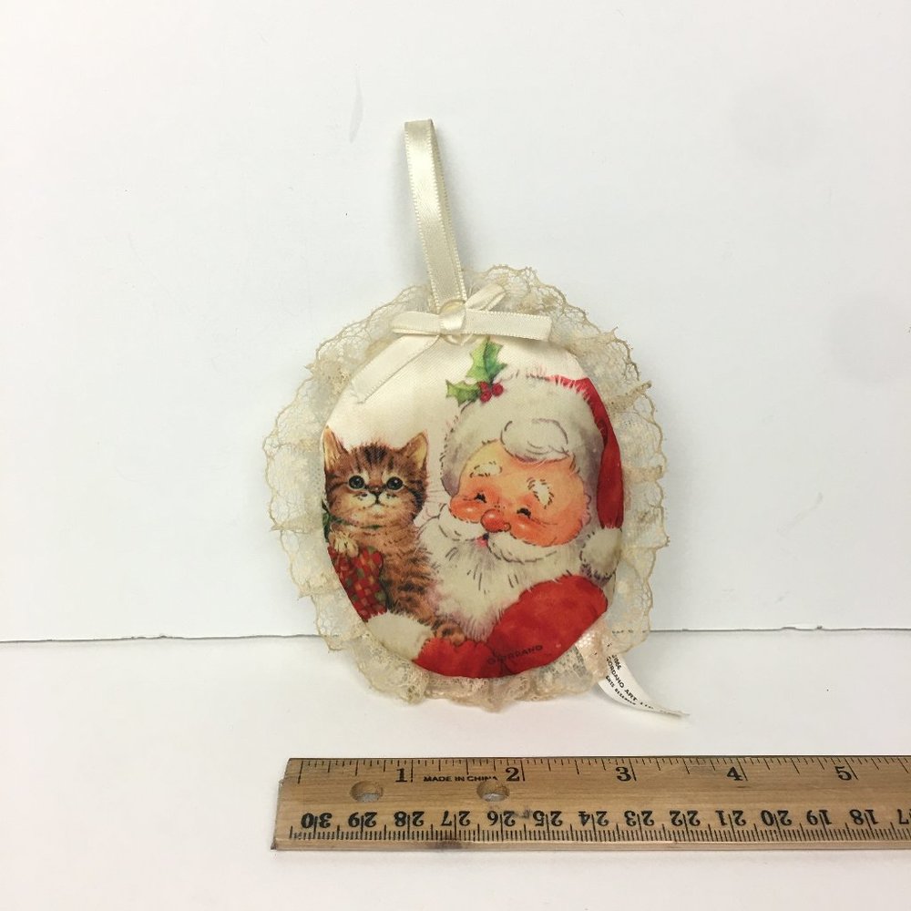 Vtg 1986 Santa Cat Soft Plush Christmas Ornament‎